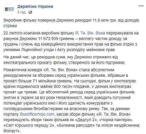 Зеленский установил рекорд украинского кино - за фильм Я, Ты, Он, Она перечислил в Госкино более 11 млн грн 01