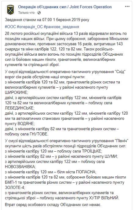 Враг за сутки 13 раз обстрелял позиции ОС: потерь среди украинских воинов нет, уничтожены 1 наемник, вооружение и военная техника противника, в том числе САУ и ПТРК, - штаб 01