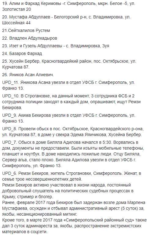 После обысков в оккупированном Крыму 17 крымских татар увезли в ФСБ, - Крымская солидарность 03