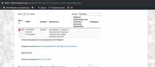 Жена российского солдата Ткаленко опубликовала документы, подтверждающие его участие в захвате Крыма, - InformNapalm 19