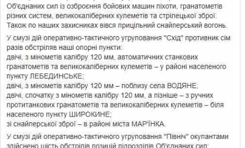 В ходе боевых действий один украинский воин получил смертельное ранение. За сутки зафиксировано 13 вражеских обстрелов, – штаб ОС