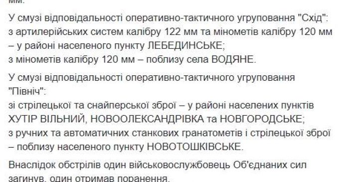 Один военнослужащий ОС погиб, один получил ранения с начала суток на Донбассе, – пресс-центр