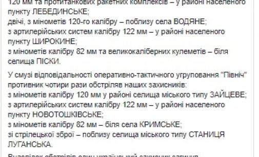 Враг за сутки выпустил по позициям ВСУ более 100 снарядов и мин, погиб один украинский воин, уничтожены четверо террористов, – штаб ОС