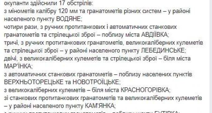 Эскалация на Донбассе: за сутки – 23 вражеских обстрела с применением 120- и 82-мм минометов, ПТРК и вооружения БМП, ранен боец ВСУ, – штаб