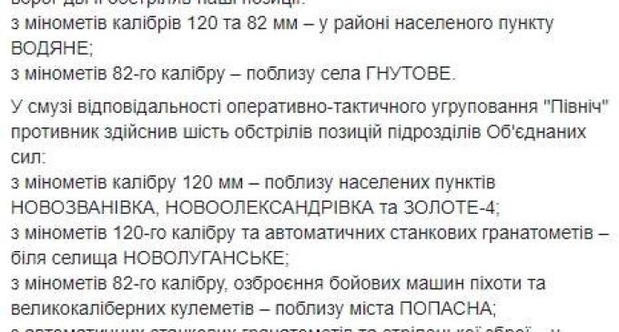 С начала суток враг восемь раз вел обстрел из запрещенного вооружения, ранен боец ООС, – пресс-центр