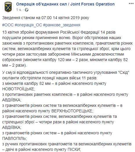 Враг за сутки 14 раз обстрелял позиции ОС: потерь нет, уничтожено двое оккупантов 01