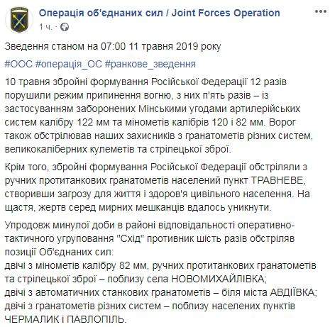 Враг за сутки 12 раз применил оружие на Донбассе, включая запрещенное: ранен один украинский воин 01