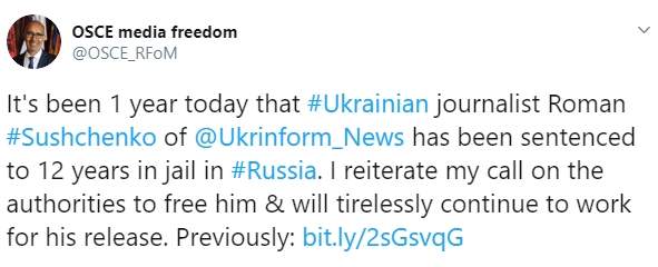 Власти РФ должны отпустить политзаключенного журналиста Сущенко, - Дезир 01