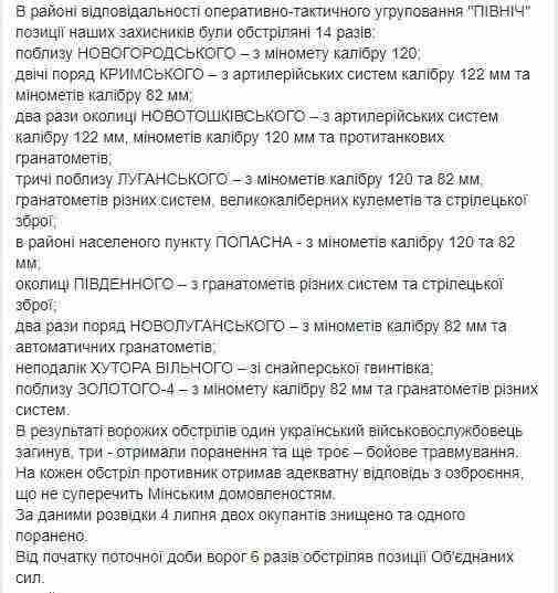 Один украинский воин погиб, шестеро получили ранения и боевые травмы на Донбассе. За сутки - 30 вражеских обстрелов, - штаб ОС 02