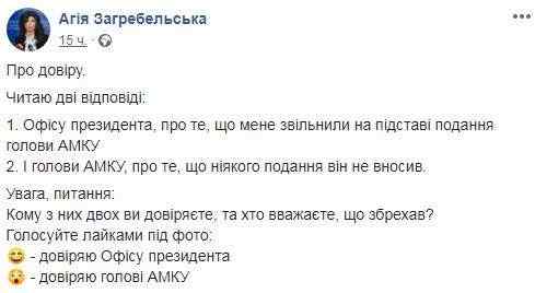 Скандал с увольнением Загребельской: в ОП ссылаются на представление главы АМКУ. Терентьев это отрицает 03