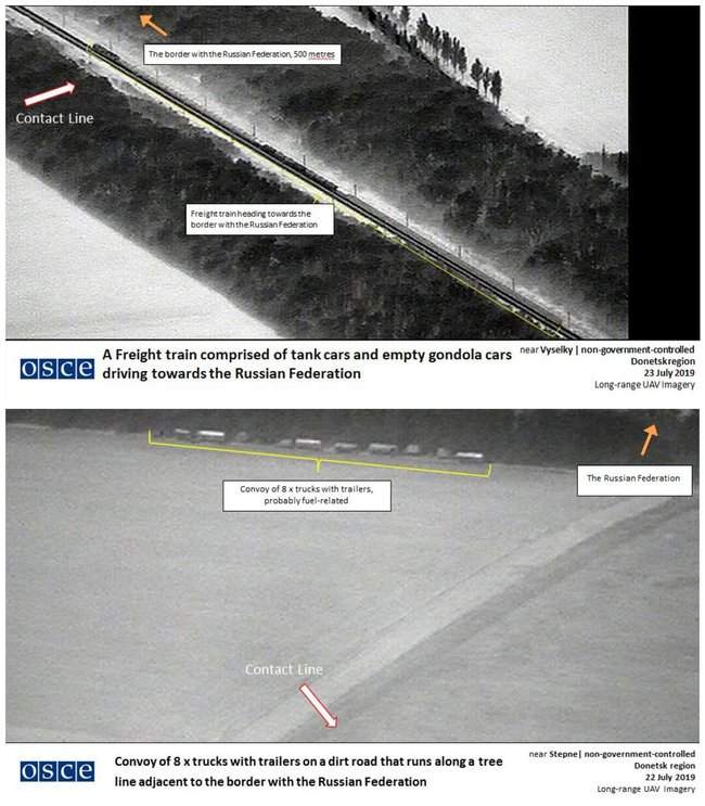ОБСЕ показала снимки грузового поезда и автоколонны возле неконтролируемого участка границы с РФ на Донбассе 01
