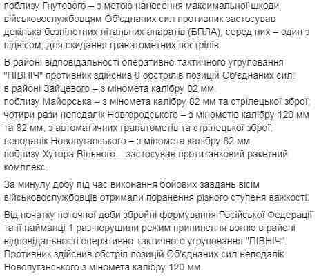 Враг за сутки 22 раза атаковал позиции ОС, применяя дроны и артиллерию: 1 военный погиб, 8 получили ранения 02