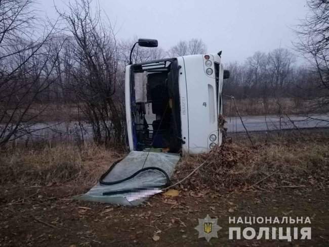 Рейсовый автобус перевернулся из-за гололеда на Виннитчине, травмированы 5 человек, - Нацполиция 01