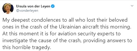 Руководство ЕС соболезнует в связи с авиакатастрофой украинского самолета в Тегеране: Эксперты по авиационной безопасности должны выяснить причину крушения 01