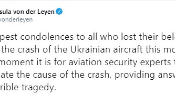 Руководство ЕС соболезнует в связи с авиакатастрофой украинского самолета в Тегеране: “Эксперты по авиационной безопасности должны выяснить причину крушения”