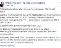 За три недели прекращена деятельность 439 нелегальных АЗС, 111 заправок – демонтированы, – Гончарук