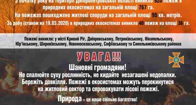 40 пожаров за сутки: спасатели просят жителей Днепропетровщины не сжигать траву, – ФОТО